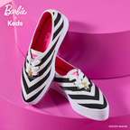 Women's Barbie Point Striped Textured Canvas Sneaker Black/White