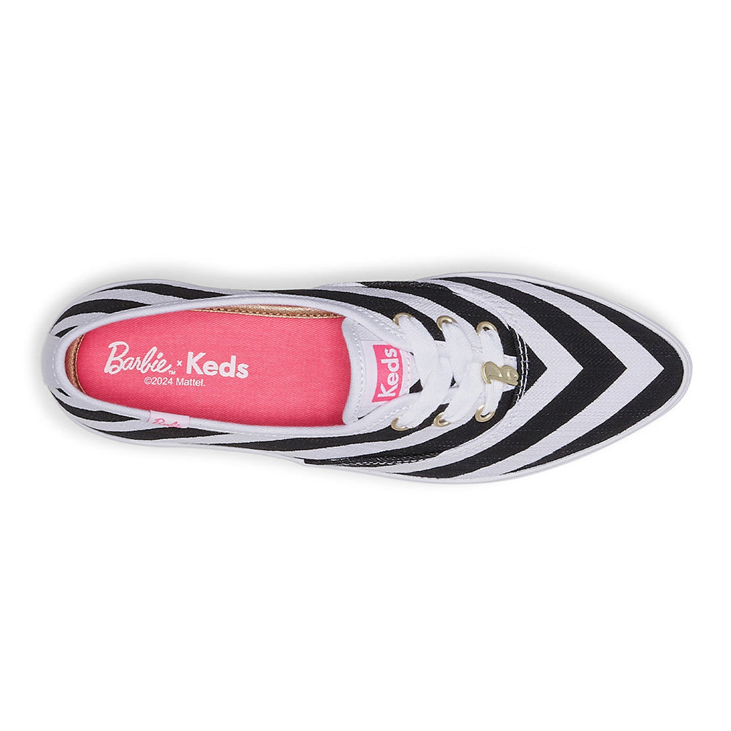Women's Barbie Point Striped Textured Canvas Sneaker Black/White