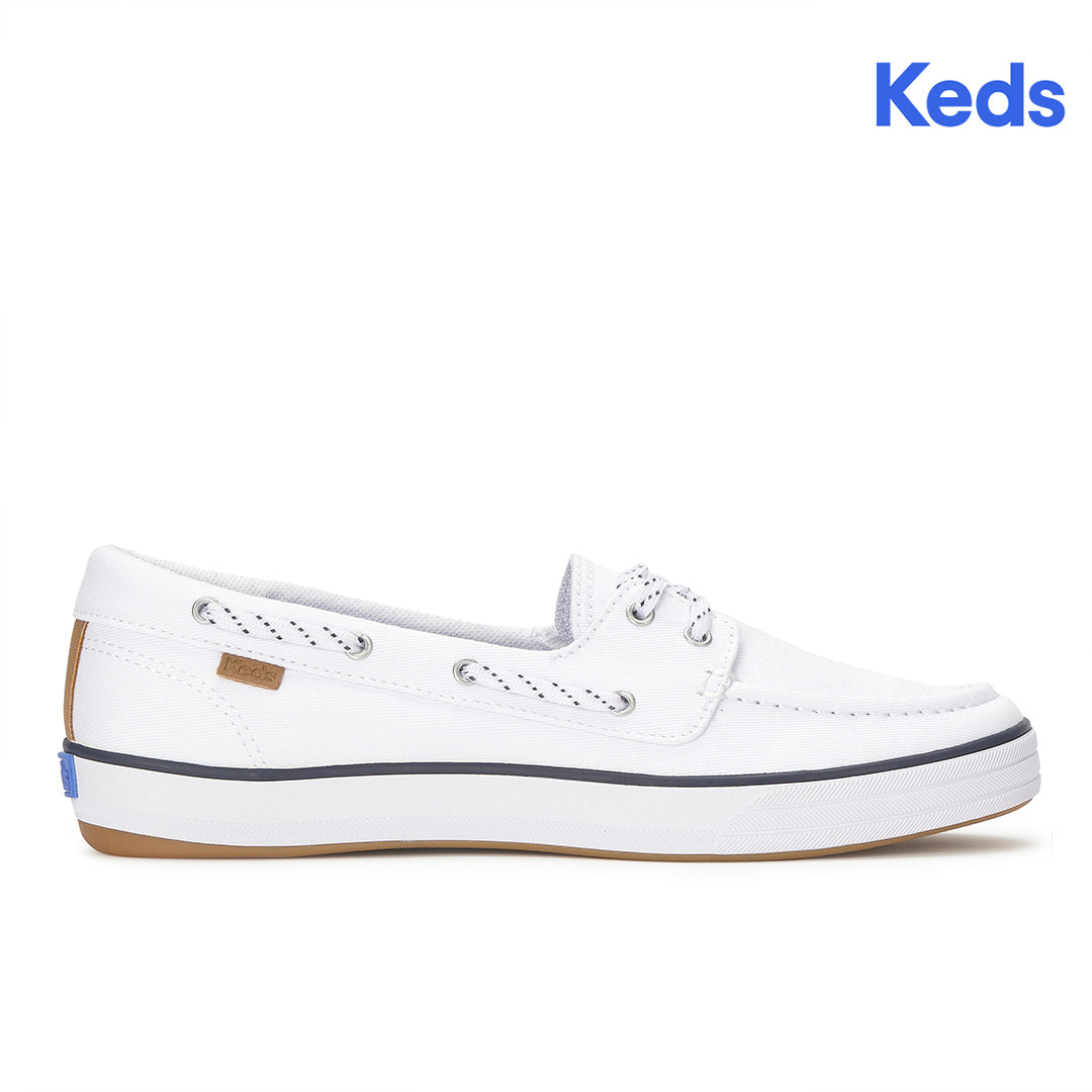 Women's Center III Boat Twill White Sneaker | Modern Casual Style