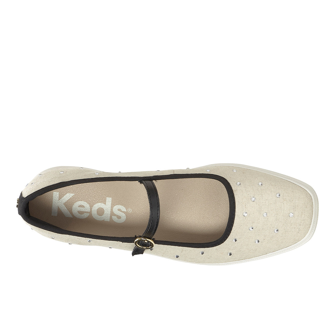 Womens Keds Square Toe Mary Jane Woven Natural/Black Sneakers