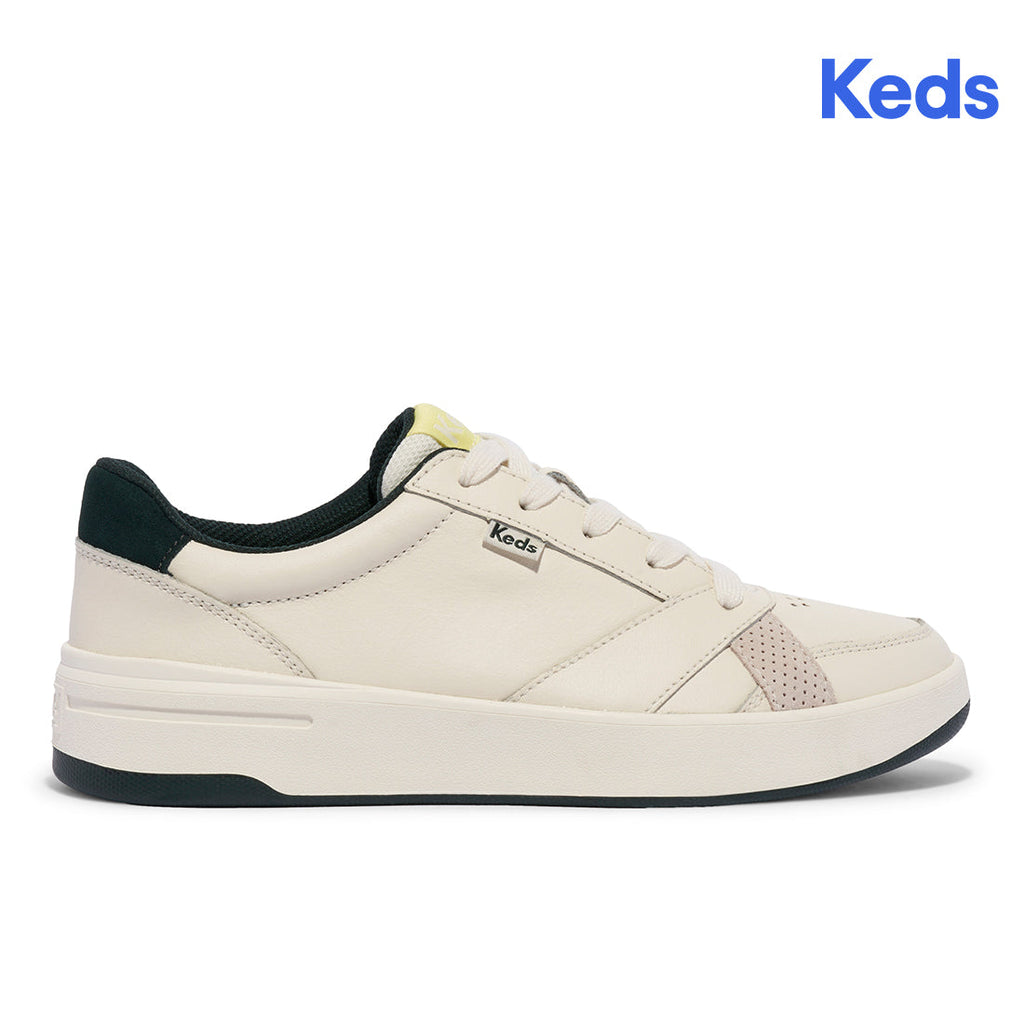 Keds Womens' The Court Leather Off White/Green