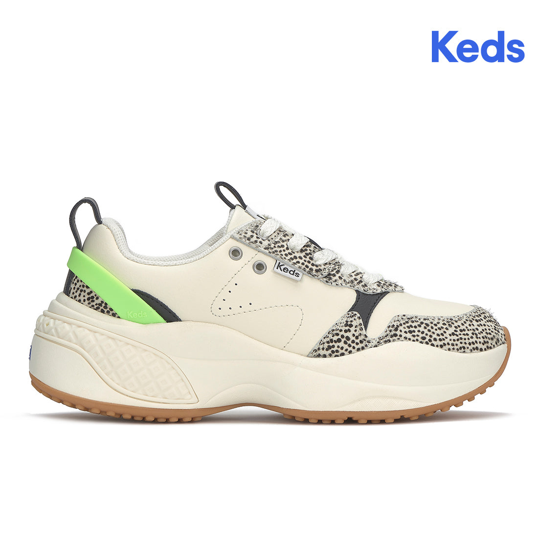 Women's Cross City Trainer Leather Sneaker Egret/Black/Lime