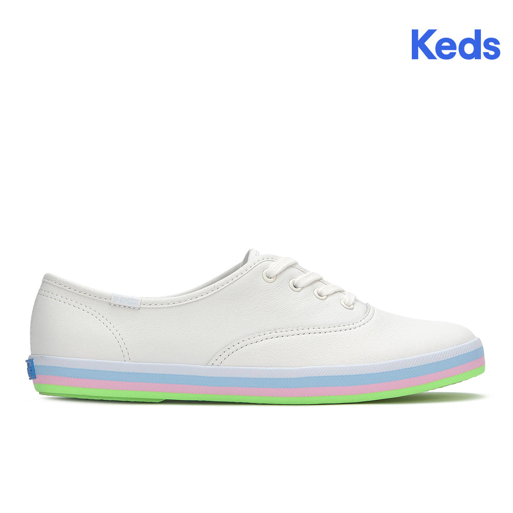Womens Champion Leather Foxing Stripe Sneaker Snow White