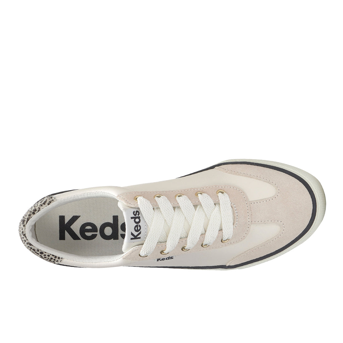 Women's Jump Kick T-Toe Leather/Suede Hair Calf Heel Sneaker Snow White/Cream/Black
