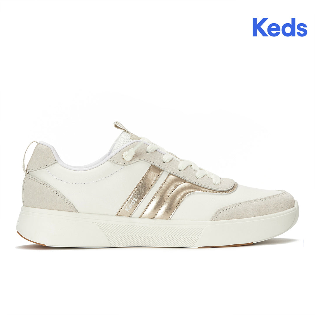 Women's Blisswalk Ubal Leather/Suede Snow White/Oatmeal/Gold Sneaker | Premium Casual Style