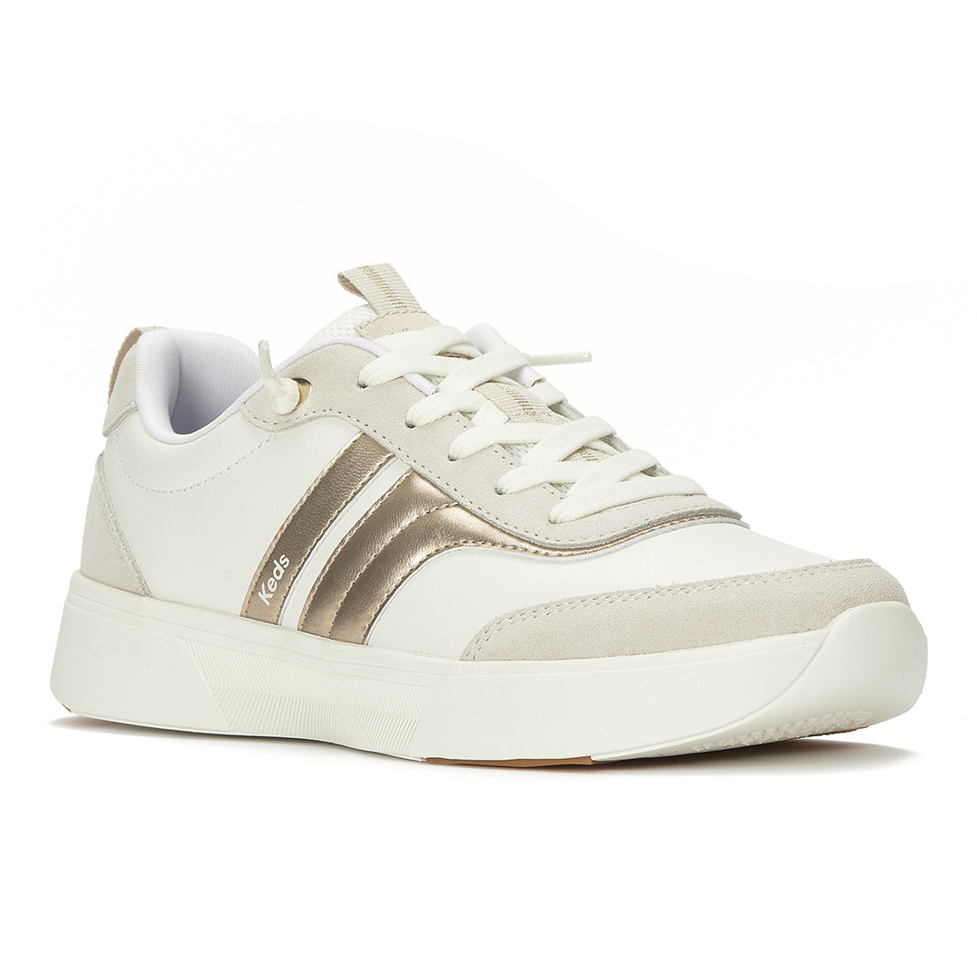 Women's Blisswalk Ubal Leather/Suede Snow White/Oatmeal/Gold Sneaker | Premium Casual Style