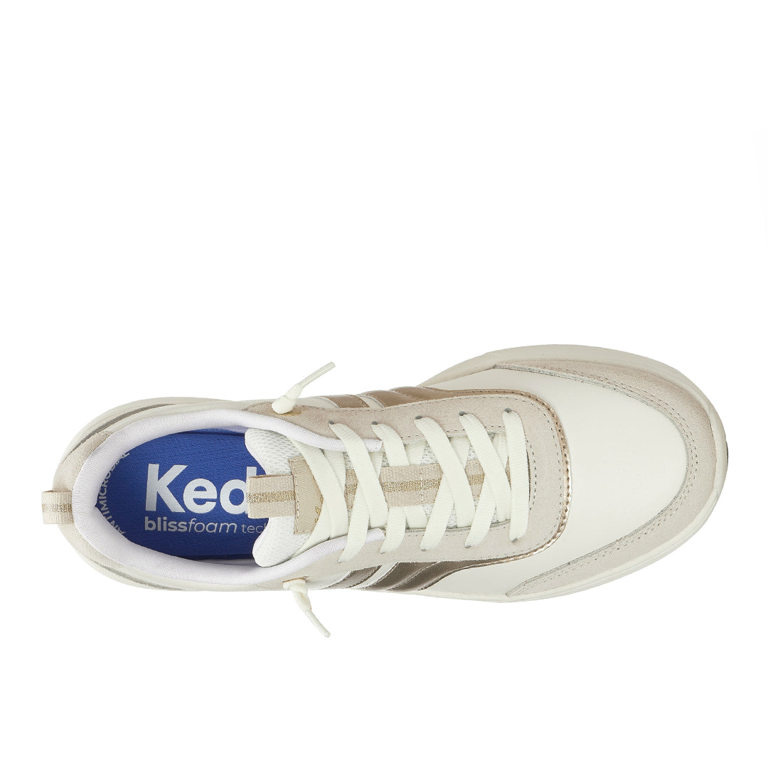 Women's Blisswalk Ubal Leather/Suede Snow White/Oatmeal/Gold Sneaker | Premium Casual Style