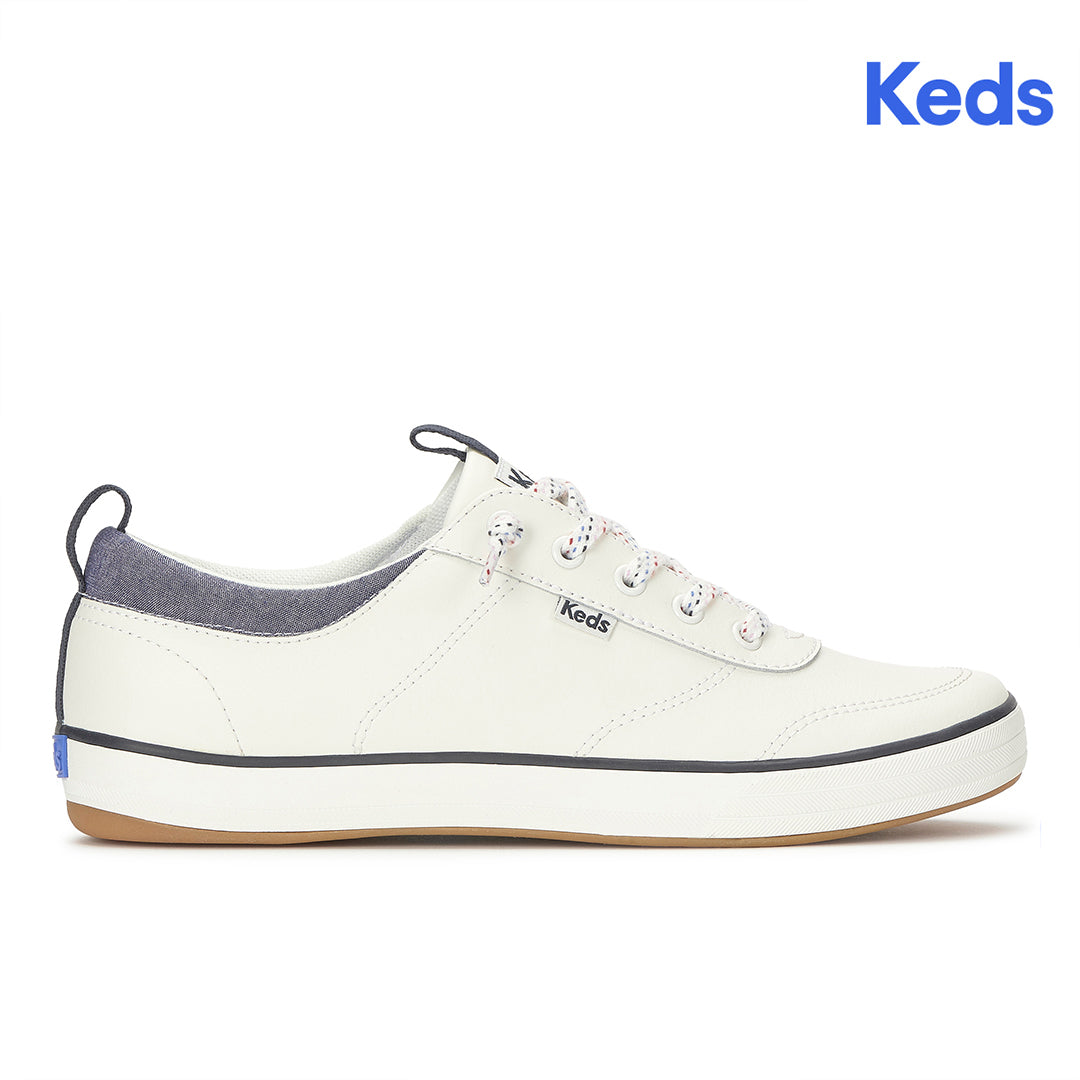 Women's Center III Slip On Leather Nautical Snow White/Navy Sneaker | Easy-On Comfort Style