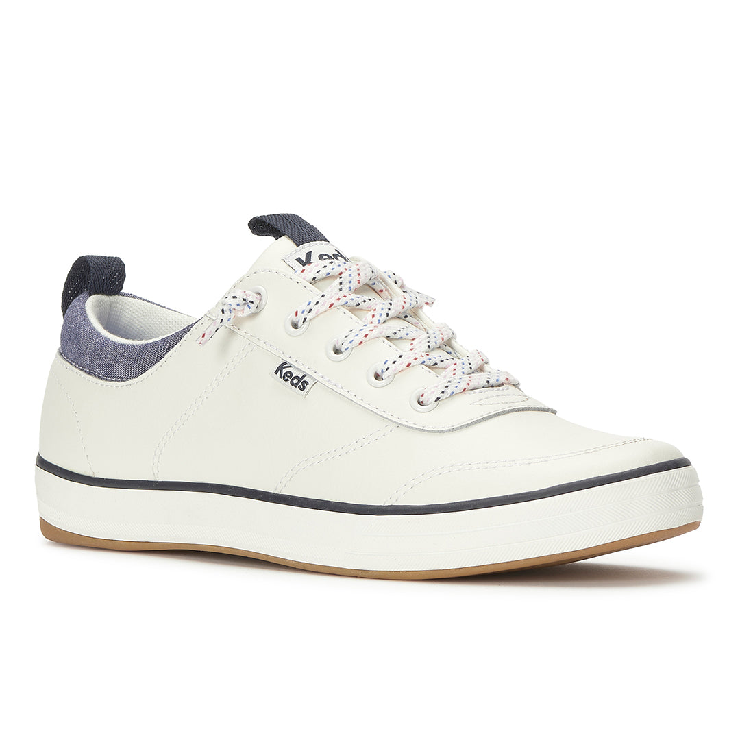 Women's Center III Slip On Leather Nautical Snow White/Navy Sneaker | Easy-On Comfort Style