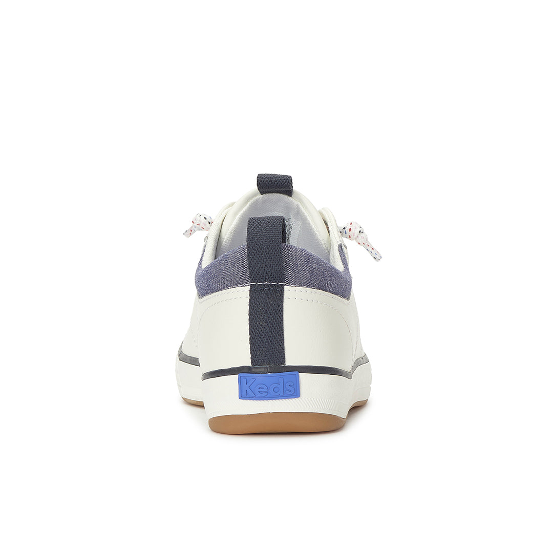 Women's Center III Slip On Leather Nautical Snow White/Navy Sneaker | Easy-On Comfort Style