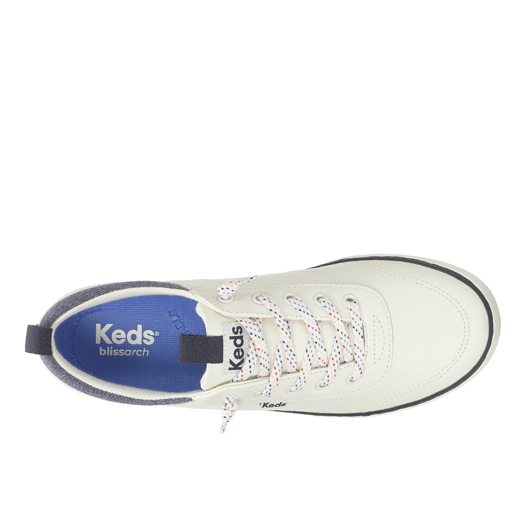 Women's Center III Slip On Leather Nautical Snow White/Navy Sneaker | Easy-On Comfort Style