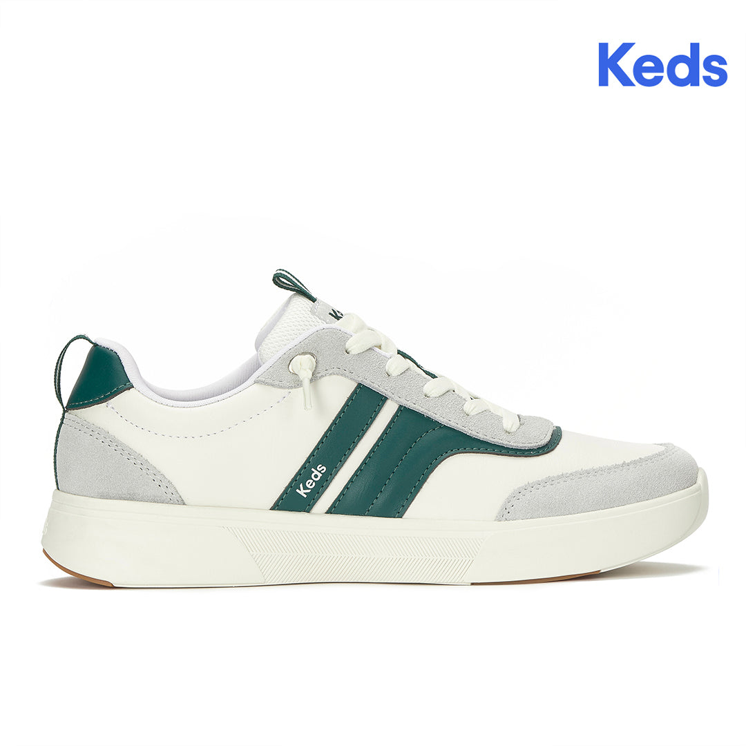Women's Blisswalk Ubal Leather/Suede Snow White/Light Grey/Forest Green Sneaker | Premium Casual Style
