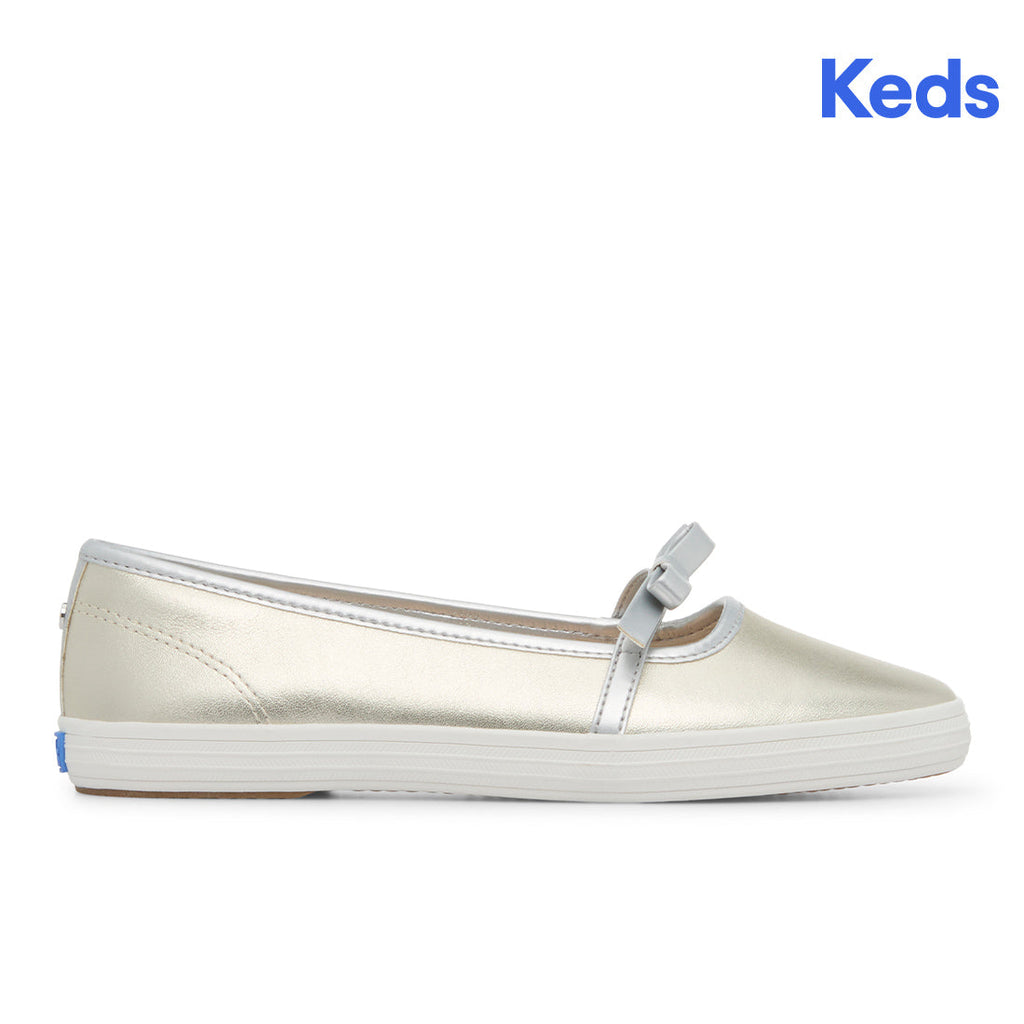 Womens Keds Square Toe Mary Jane Leather Mini Bow Champagne Sneakers