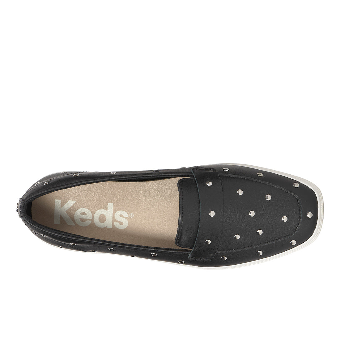 Womens Keds Square Toe Loafer Leather Studs Black/Silver Sneakers